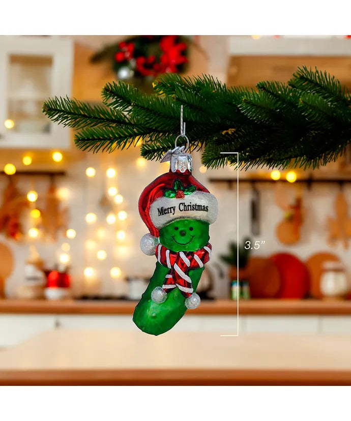 Noble Gems "Merry Christmas" Pickle Glass Ornament