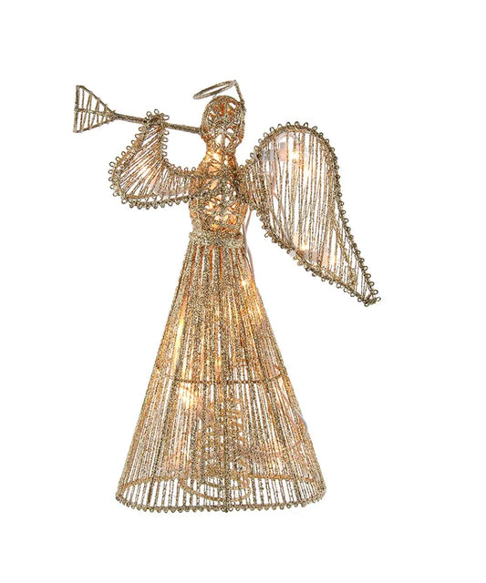 12" UL 20-Light Gold Glittered Angel Treetop
