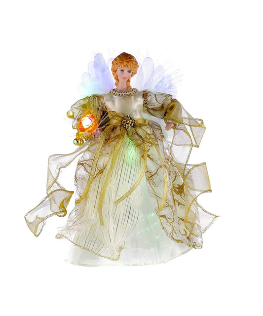 12Inch,7-Light LED Color-Changing Fiber-Optic Ivory And Gold Angel Treetop