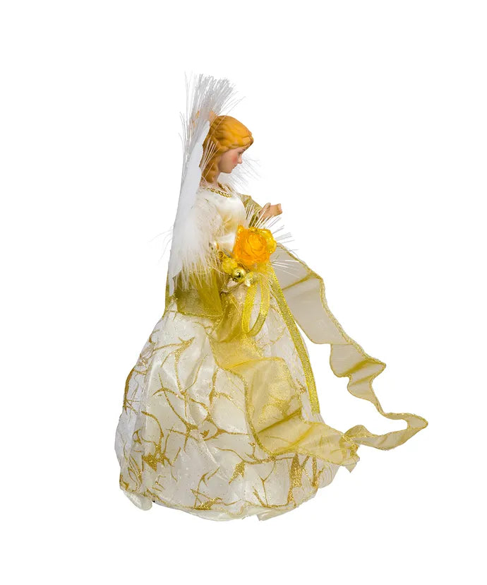 12Inch,7-Light LED Color-Changing Fiber-Optic Ivory And Gold Angel Treetop