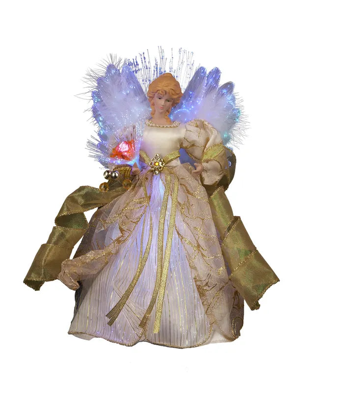 12Inch,7-Light LED Color-Changing Fiber-Optic Ivory And Gold Angel Treetop