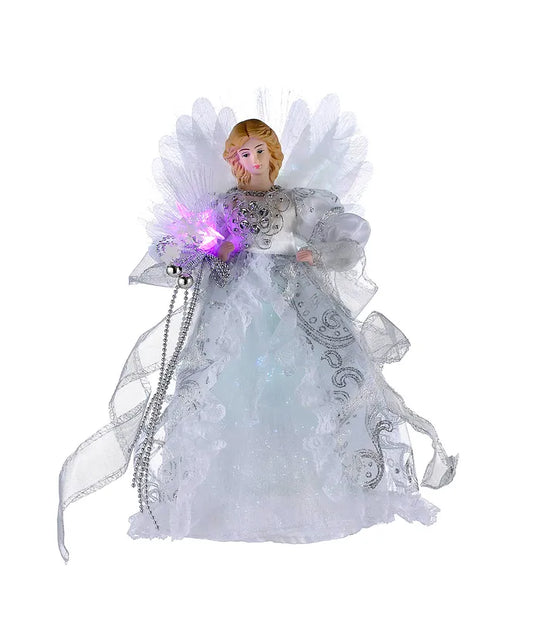 12Inch 7-Light LED Color-Changing Fiber-Optic White And Silver Angel Treetop