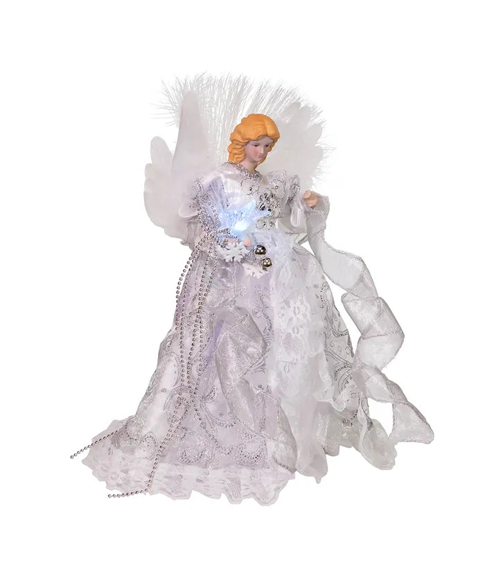 12Inch 7-Light LED Color-Changing Fiber-Optic White And Silver Angel Treetop