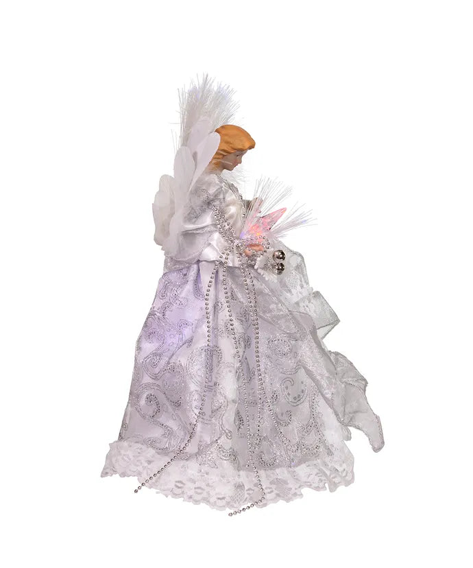 12Inch 7-Light LED Color-Changing Fiber-Optic White And Silver Angel Treetop