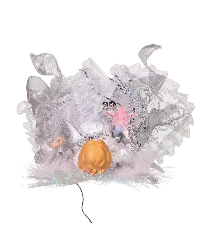 12Inch 7-Light LED Color-Changing Fiber-Optic White And Silver Angel Treetop