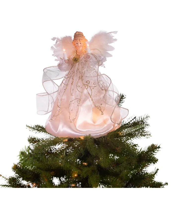 12" UL 10-Light Ivory and Gold Angel Treetop
