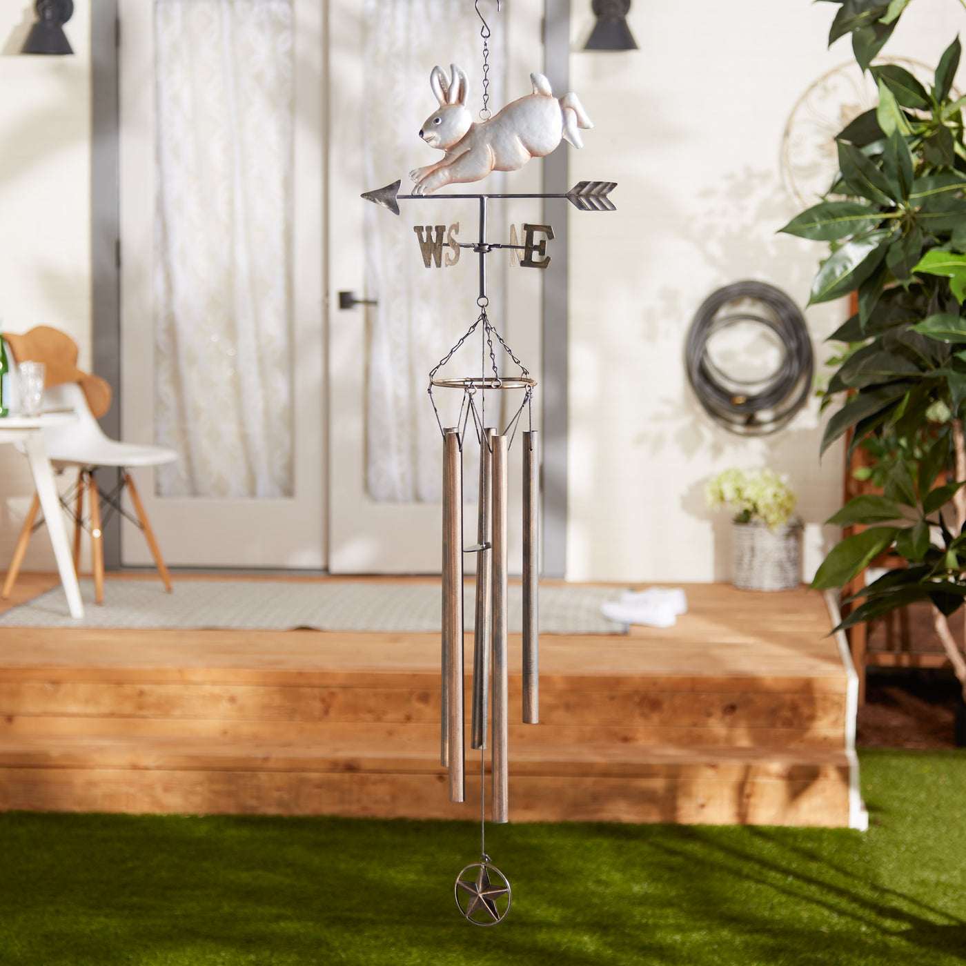 Silver Rabbit Weathervane Wind Chime