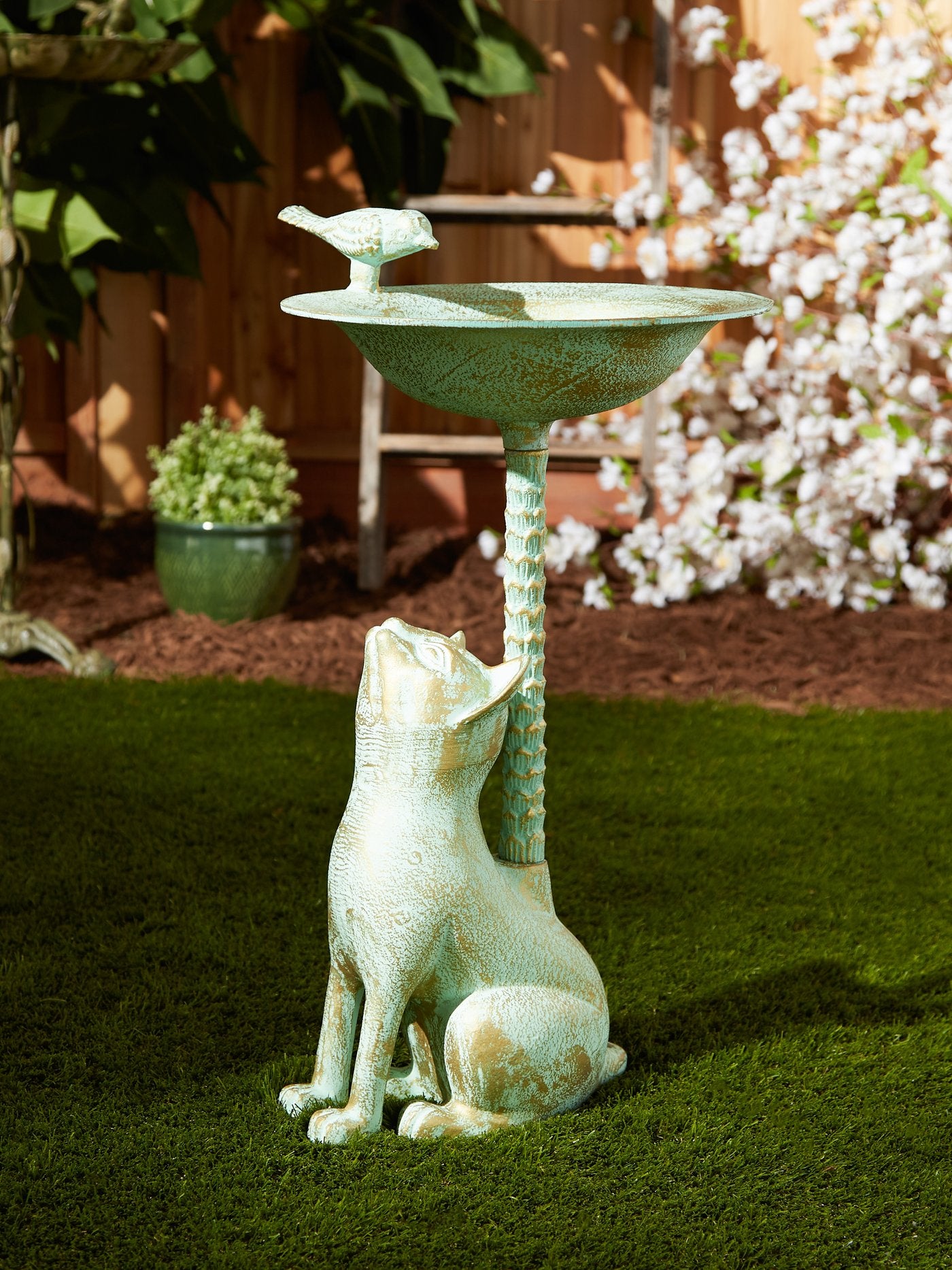 Unique Green Cat Birdbath