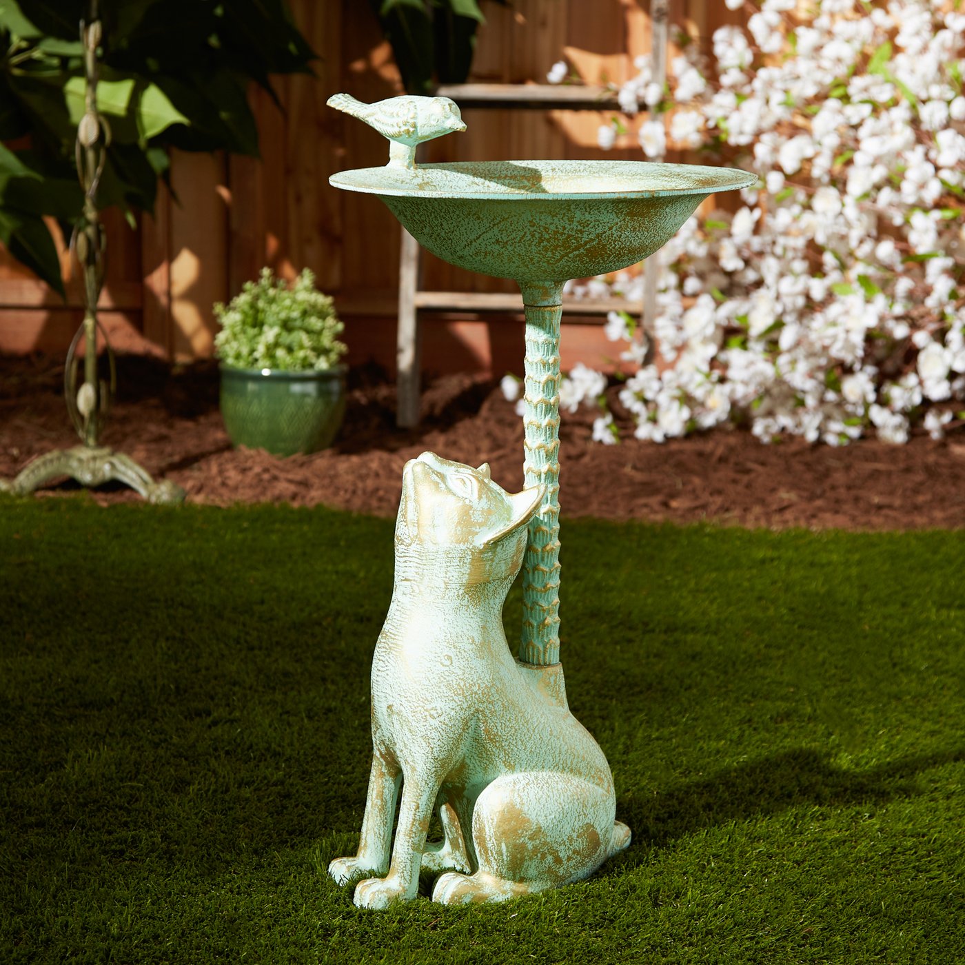 Unique Green Cat Birdbath