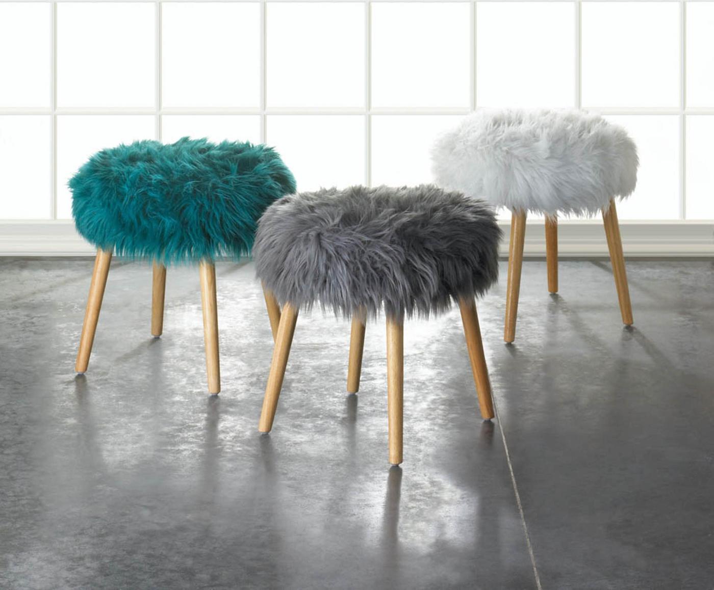 Gray Faux Fur Stool