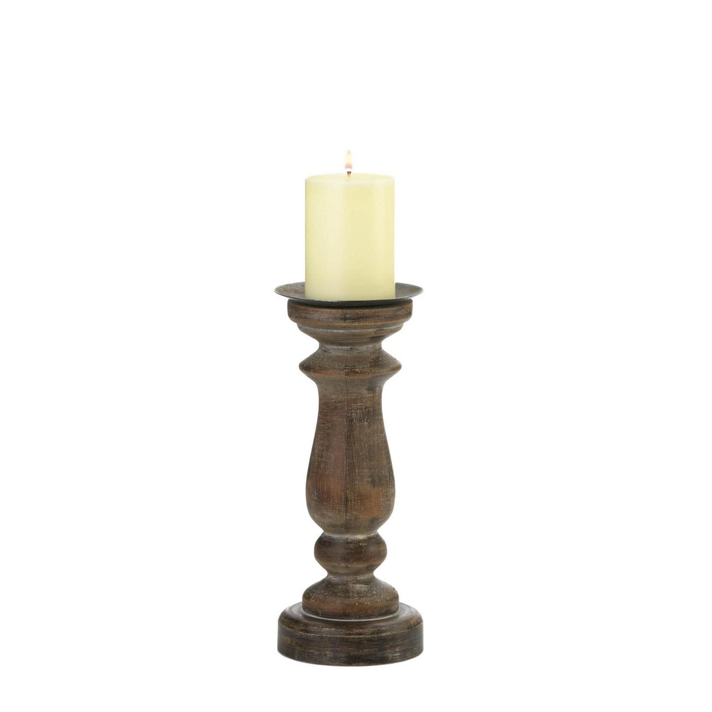 Short Antique-Style Wooden Candleholder
