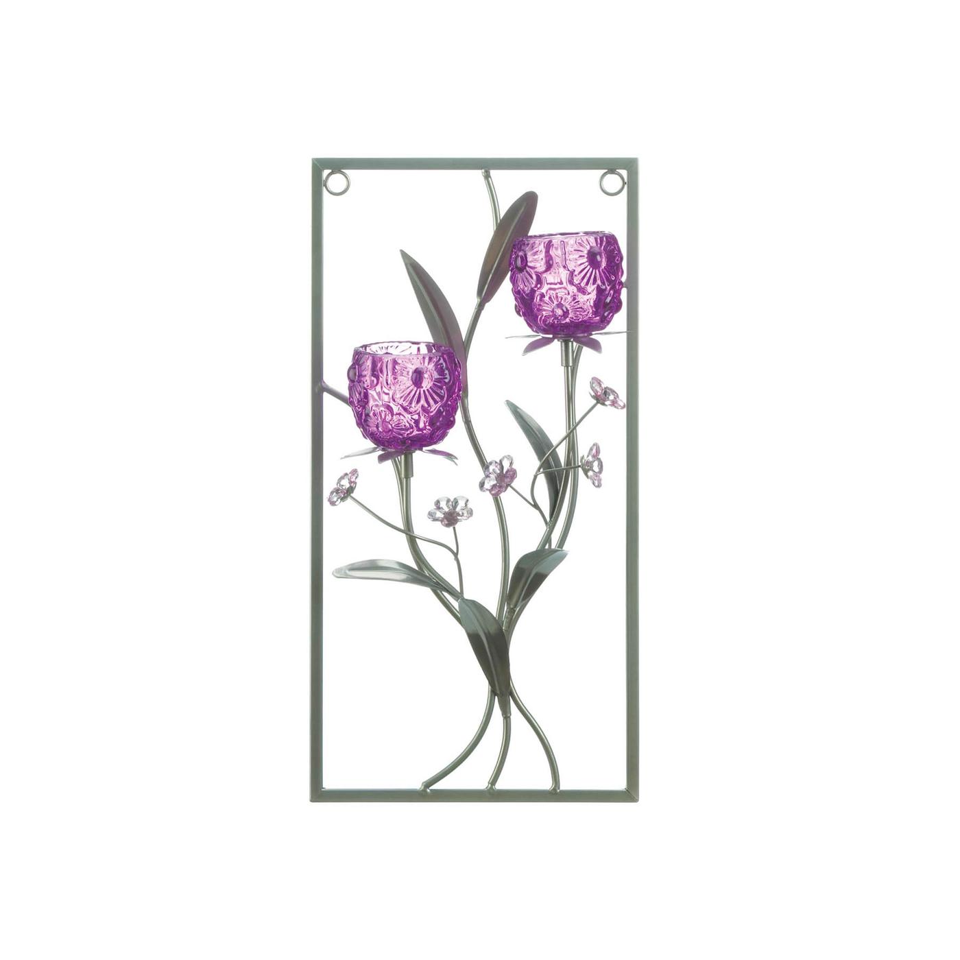 Magenta Flower Two Candle Wall Sconce