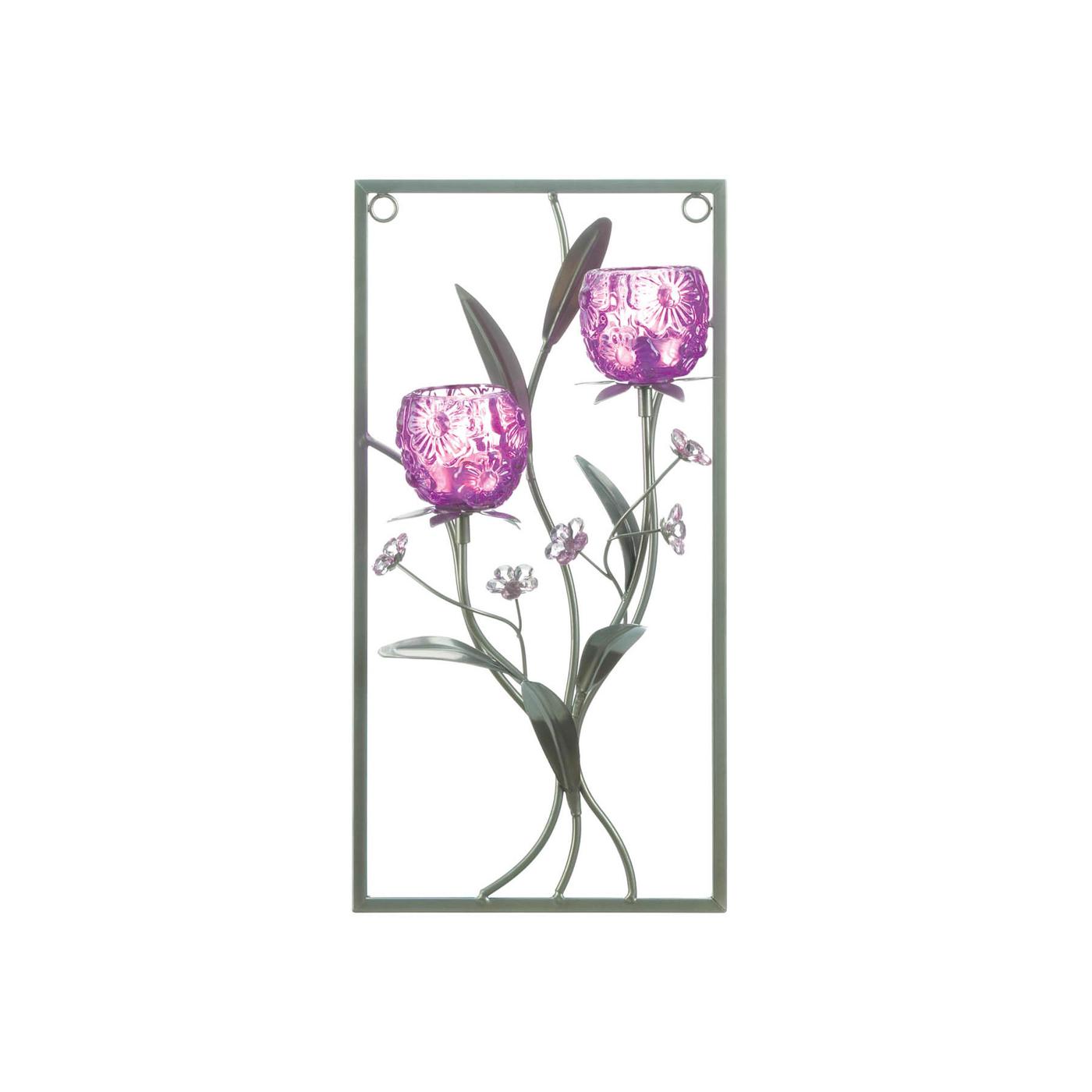 Magenta Flower Two Candle Wall Sconce