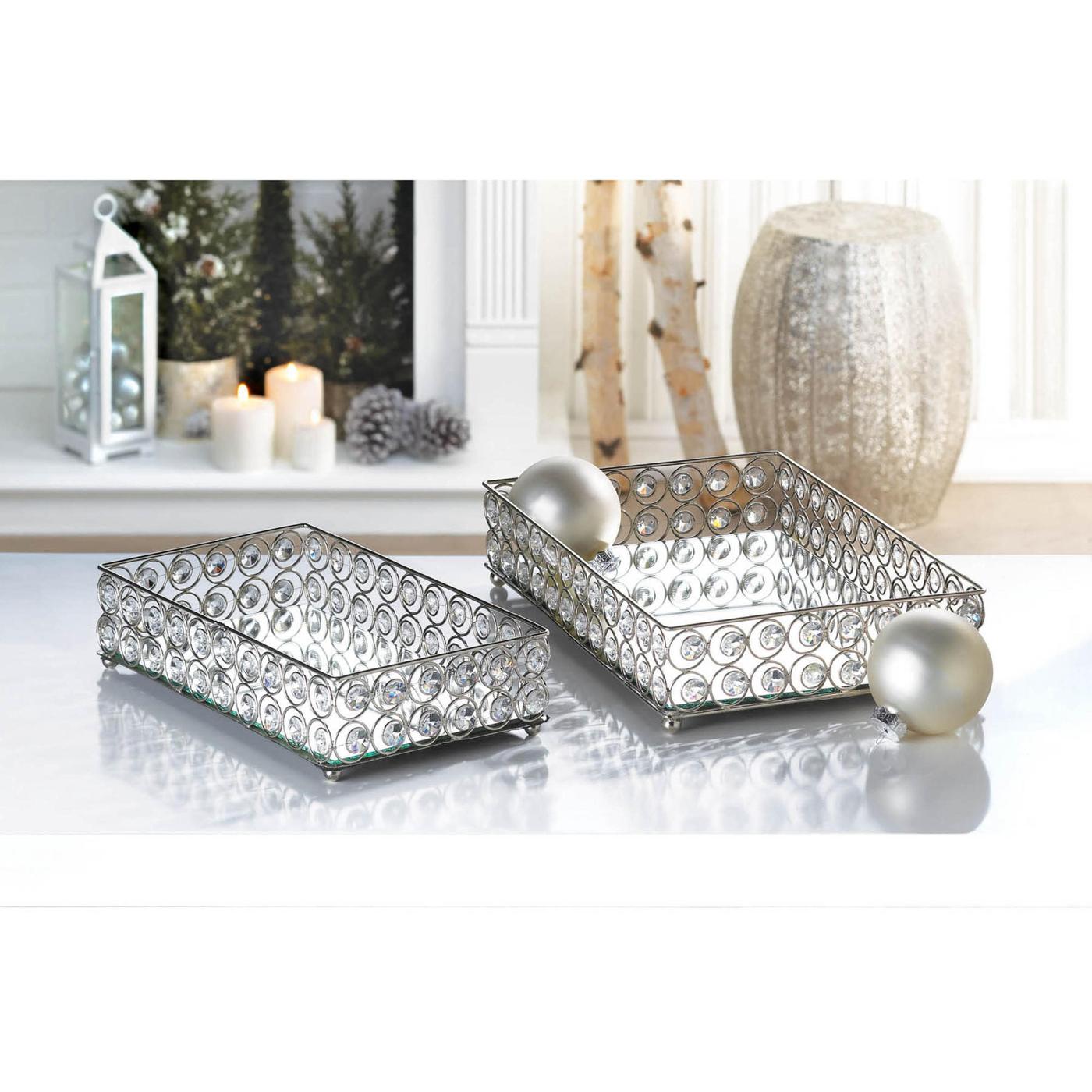 Rectangular Crystal Bling Tray With Mirror Base