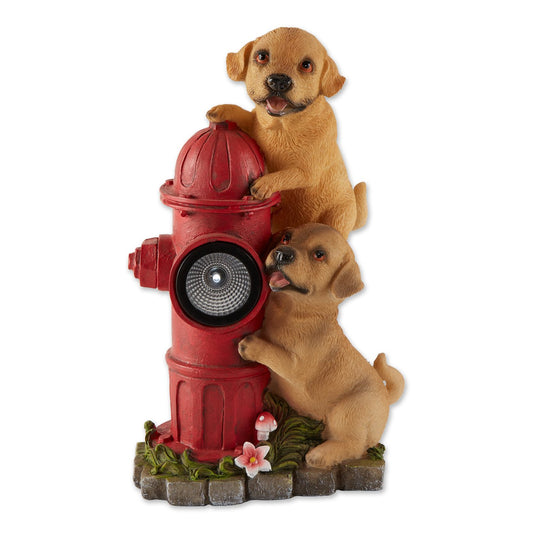 Dogs And Fire Hydrant Solar Statue