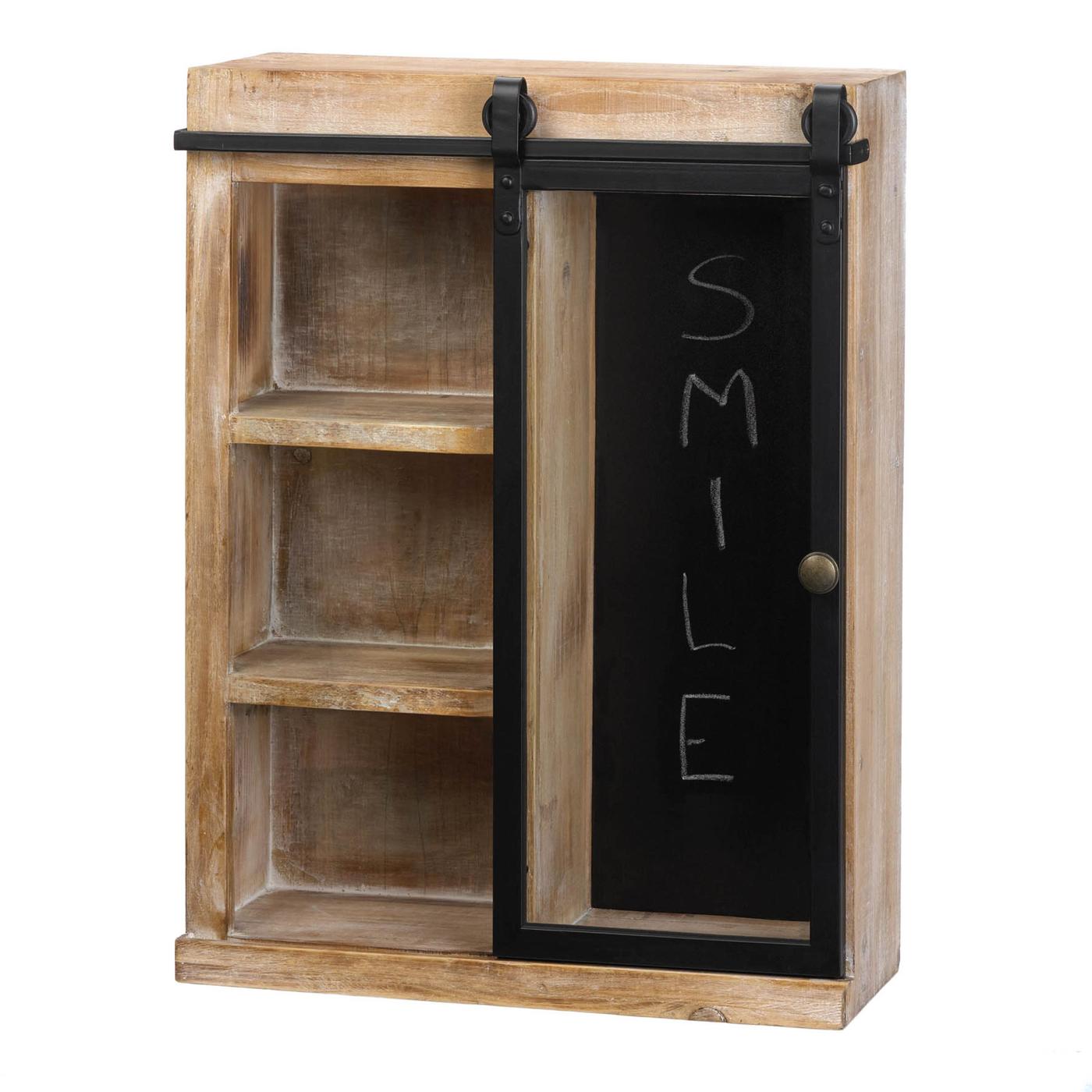 Rustic Wall Shelf With Glass Barn Door Cabinet