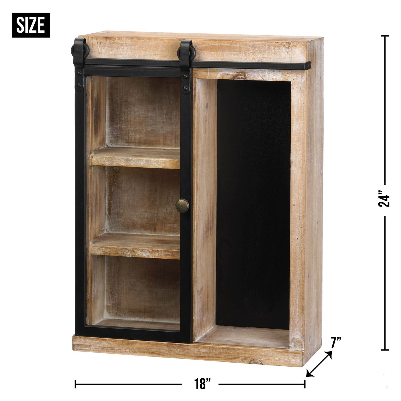 Rustic Wall Shelf With Glass Barn Door Cabinet