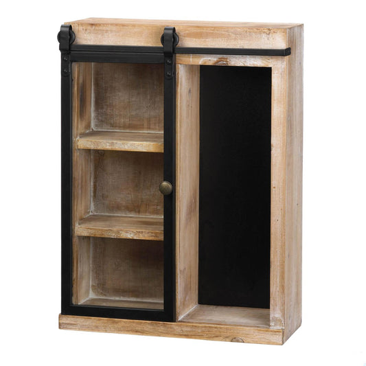 Rustic Wall Shelf With Glass Barn Door Cabinet