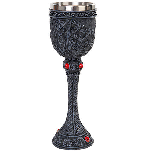 Celtic Gothic Duelling Dragon Resin Wine Goblet Chalice With Stainless Steel Cup