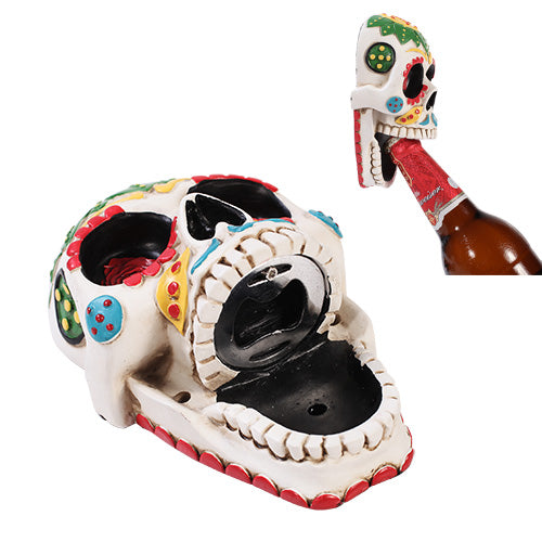 Day Of The Dead Skull Wall Mounted Bottle Opener Figurine Made Of Polyresin
