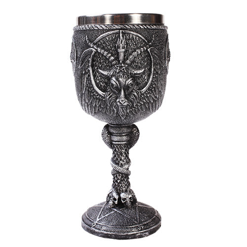 Satanic Cult Baphomet Wine Goblet Made Of Polyresin With Stainless Steel Rim