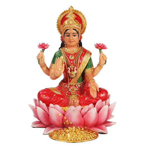 Lakshmi Hindu Goddess On Lotus Statue Sculpture