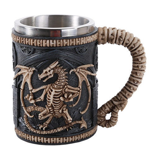 Gothic Skeleton Dragon Skull Tankard Beer Stein 16 Oz Stainless Steel Insert