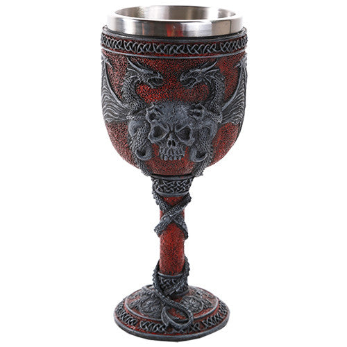 Double Dragon Wing Skull Goblet Wine Cup 7 Inch