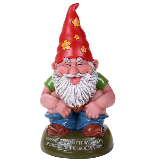 Hippie Gnome Defecating Organically Home Grown Garden Squatter Gnome Statue