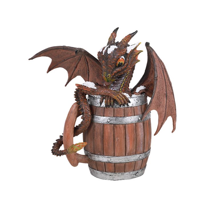 Liquor Dark Beer Wooden Barrel Mug Winged Dragon Resin Figurine By Stanley Morrison