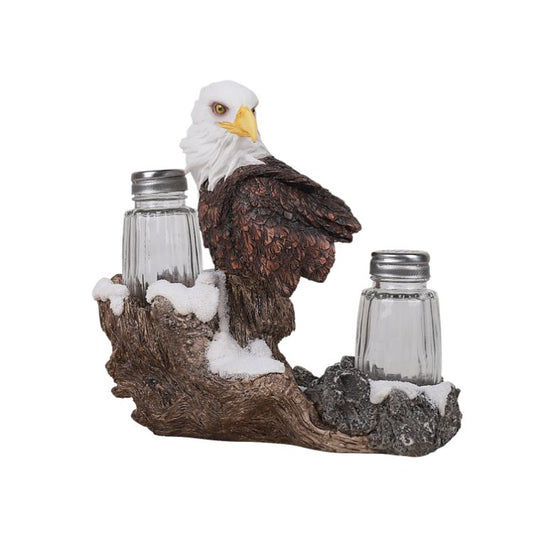 Sea Eagle Realistic Decorative Glass Salt And Pepper Shakers Set With Resin Holder Stand