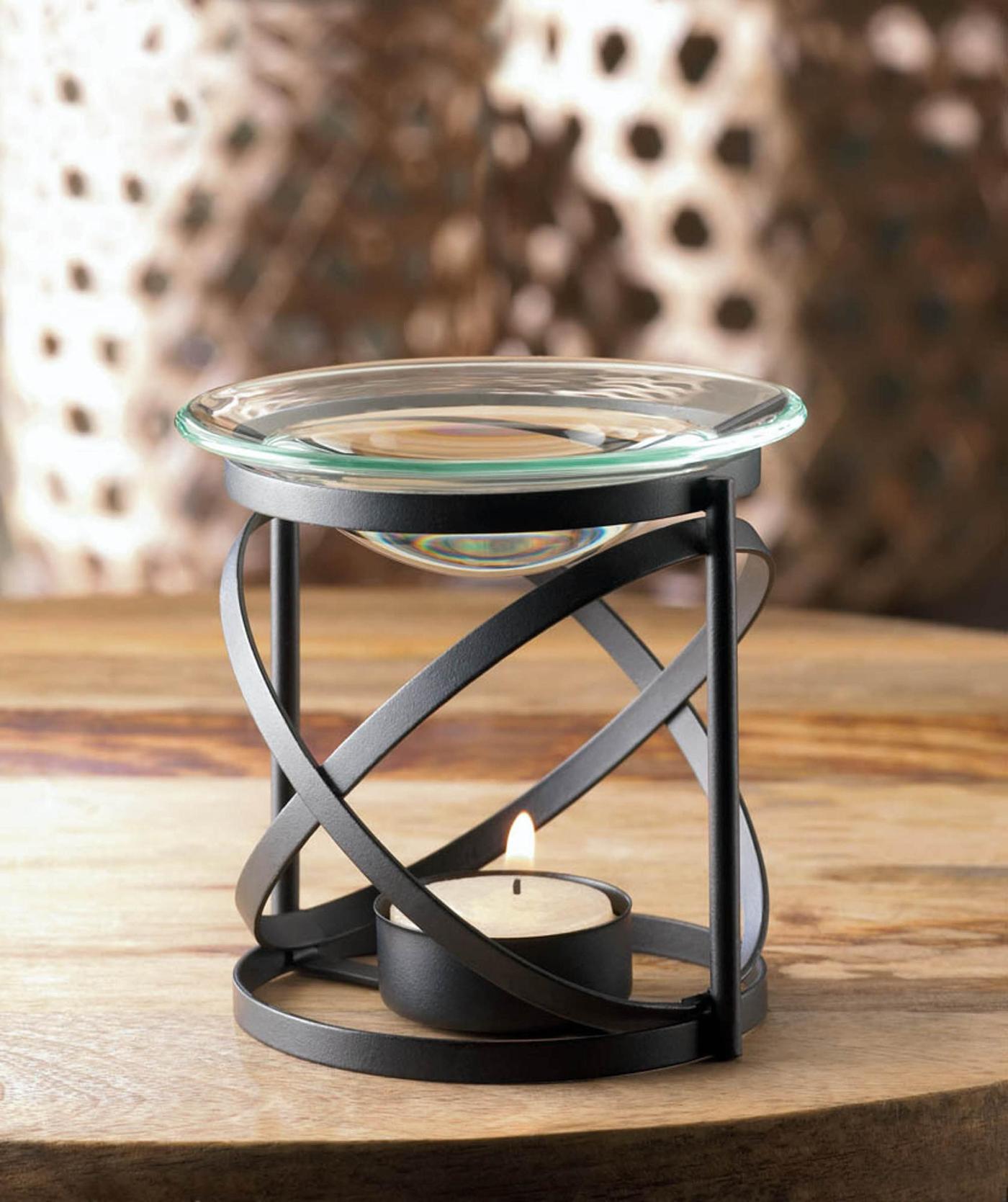 Black Metal and glass Orbital Oil Warmer by Fragrance Foundry