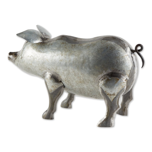 Whimsy Galvanized Pig Sculpture