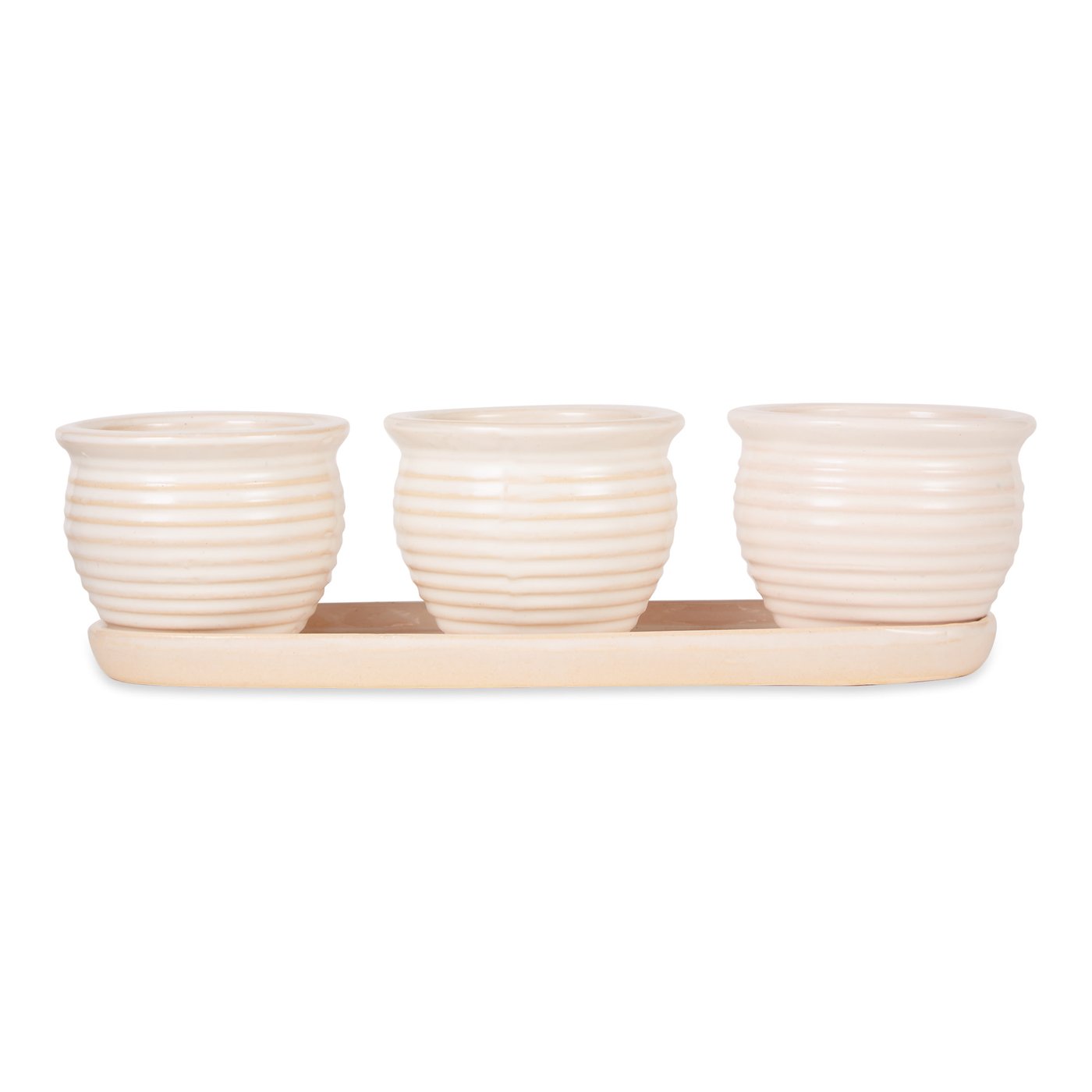 Set of Three Cream Round Ceramic Small Planter