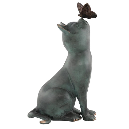 Cat And Butterfly Curiosity Garden Sculpture