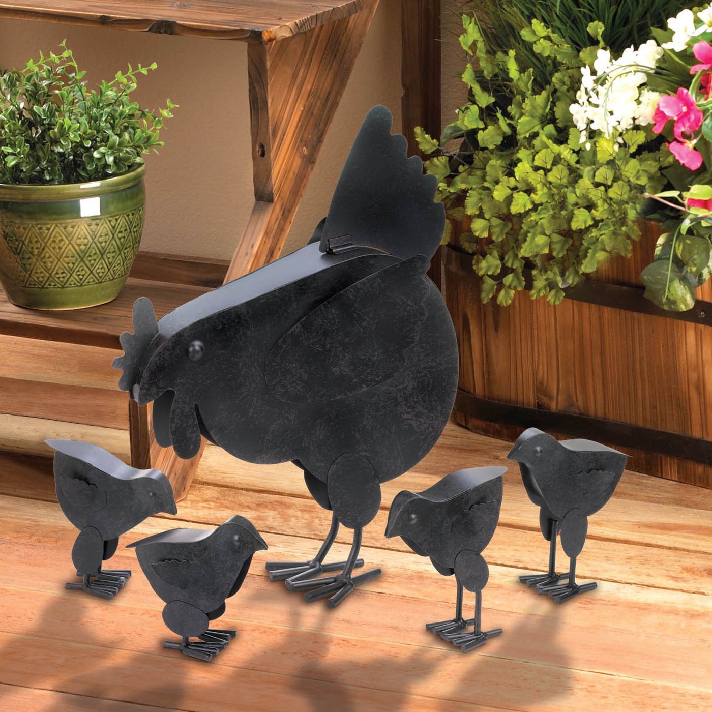 Black Hen With Chicks Sculpture