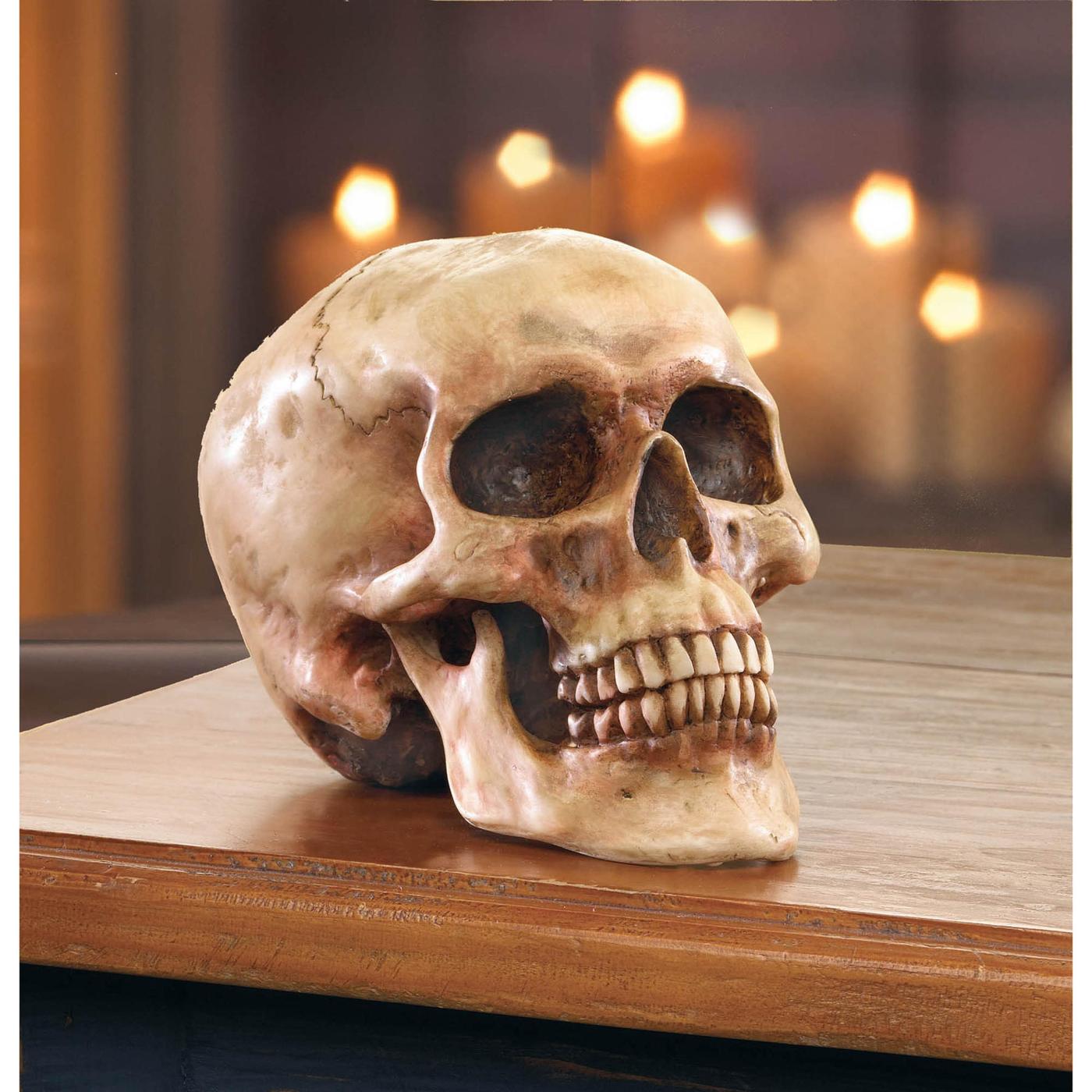 Grinning Resin Human Skull Spooky Halloween Party Decor Prop Statue Sculpture