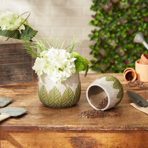 Set of Two Greek Leaf Cement Flower Pot