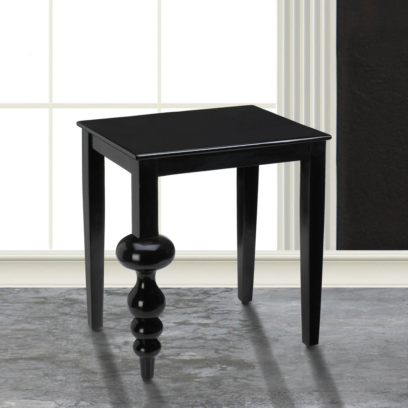 Milan Black Mango Wood Accent Side Table Lacquer Coating