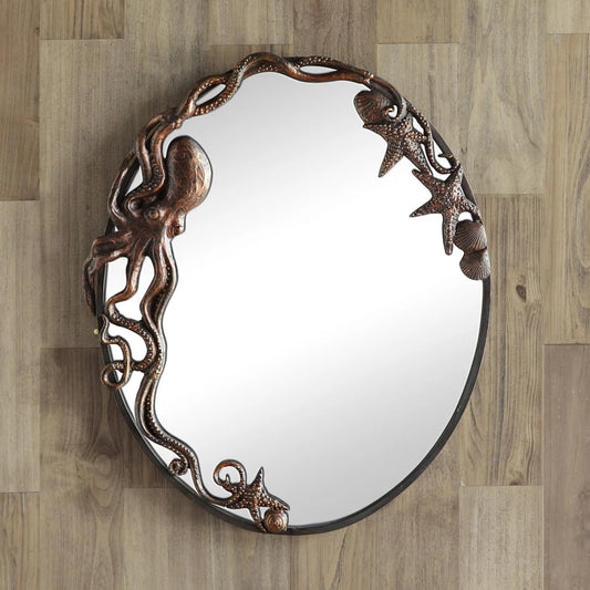Bronze Octopus Oval Wall Mirror