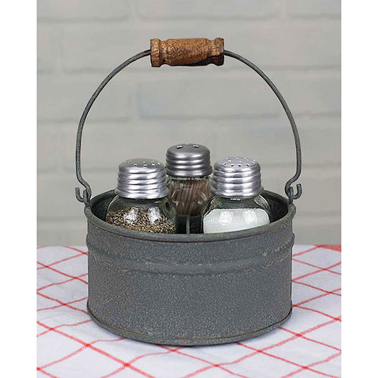 Round Bucket Salt Pepper And Toothpick Caddy Barn Roof