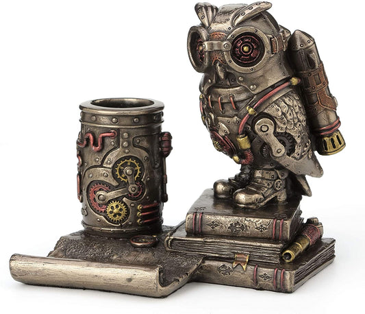 Steampunk Owl Cell Phone Stand Pen Holder