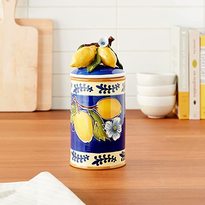 Blue Sky Ceramic Lemon Canister, Medium, Multicolor