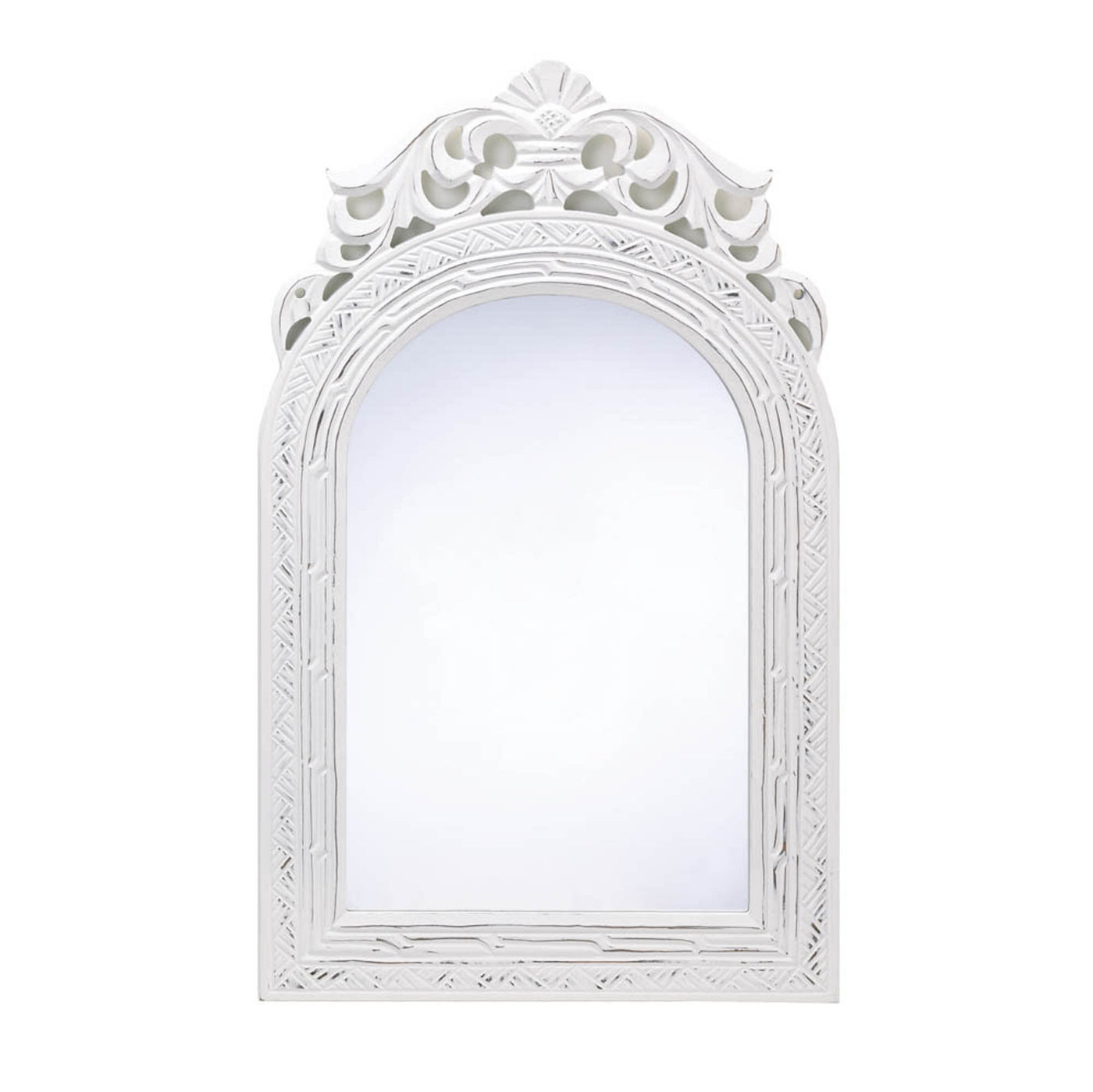 Distressed White Arched Top Wall Mirror