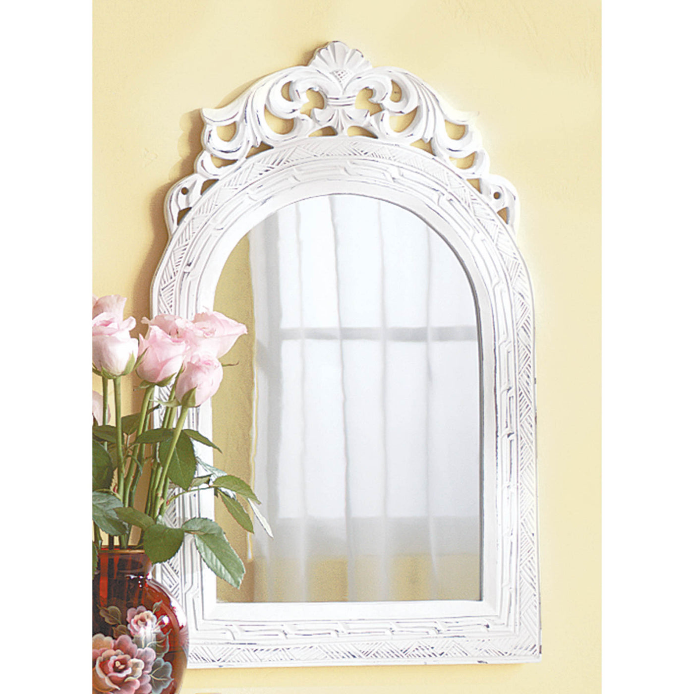 Distressed White Arched Top Wall Mirror