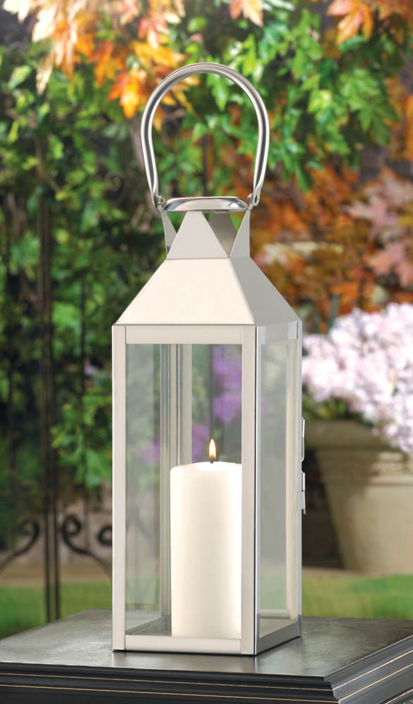 White Manhattan Candle Lantern