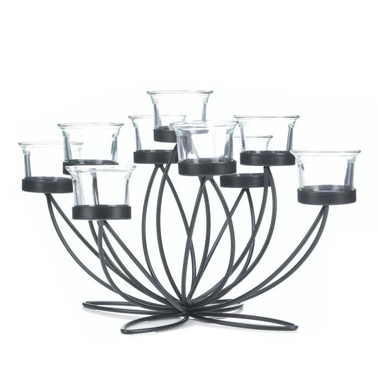 Iron Bloom Candleholder Centerpiece Sleek Black