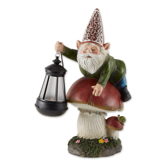 Gnome On Mushroom Solar Statue