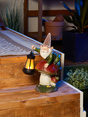 Gnome On Mushroom Solar Statue