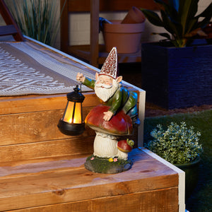 Gnome On Mushroom Solar Statue